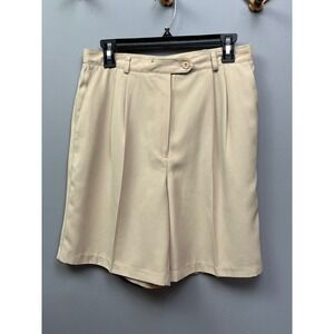 E P Pro Shorts Womens 10 Beige Golf Pleated High Rise Elastic Back‎ Twill